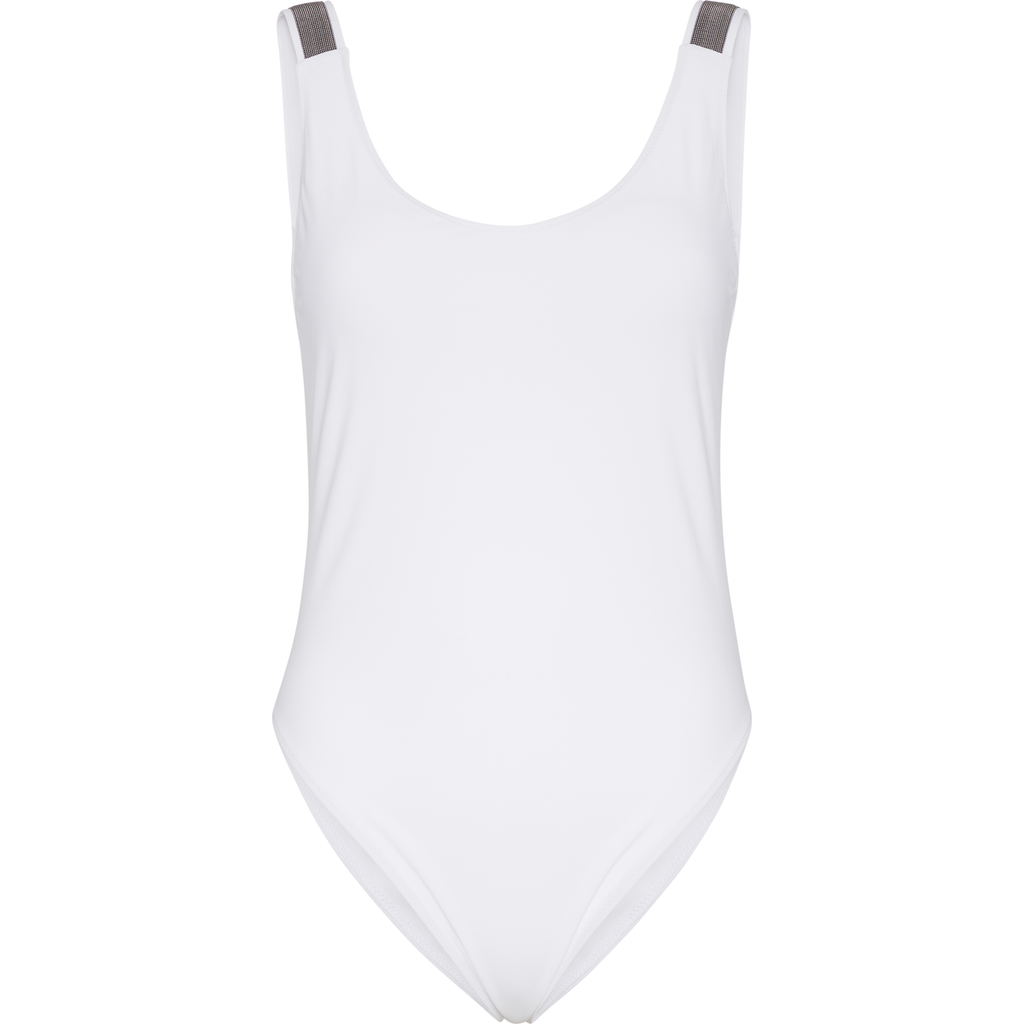 Brunello Cucinelli White Techno Jersey Precious Details One-piece Swimsuit In White