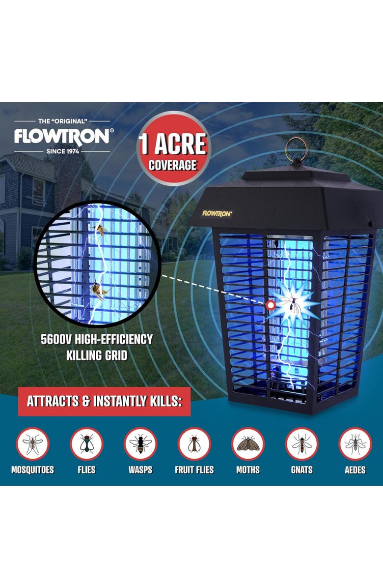 Flowtron 1 Acre Bug Zapper with 40W Bulb & 5600V Instant Killing Grid, Electric Mosquito Zapper, Alternate, color, Black