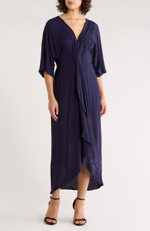 Floral Embroidered Knot Front Maxi Dress