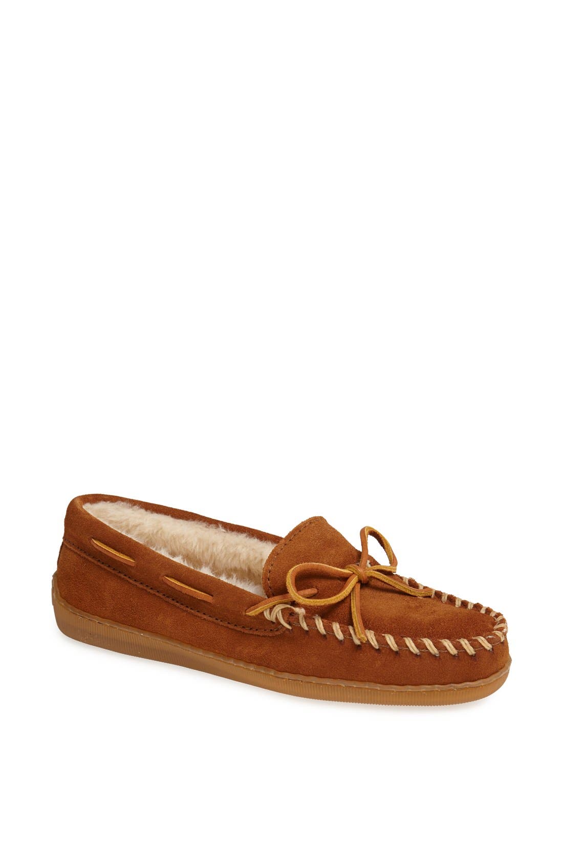 Minnetonka Suede Slipper, Main, color, Brown