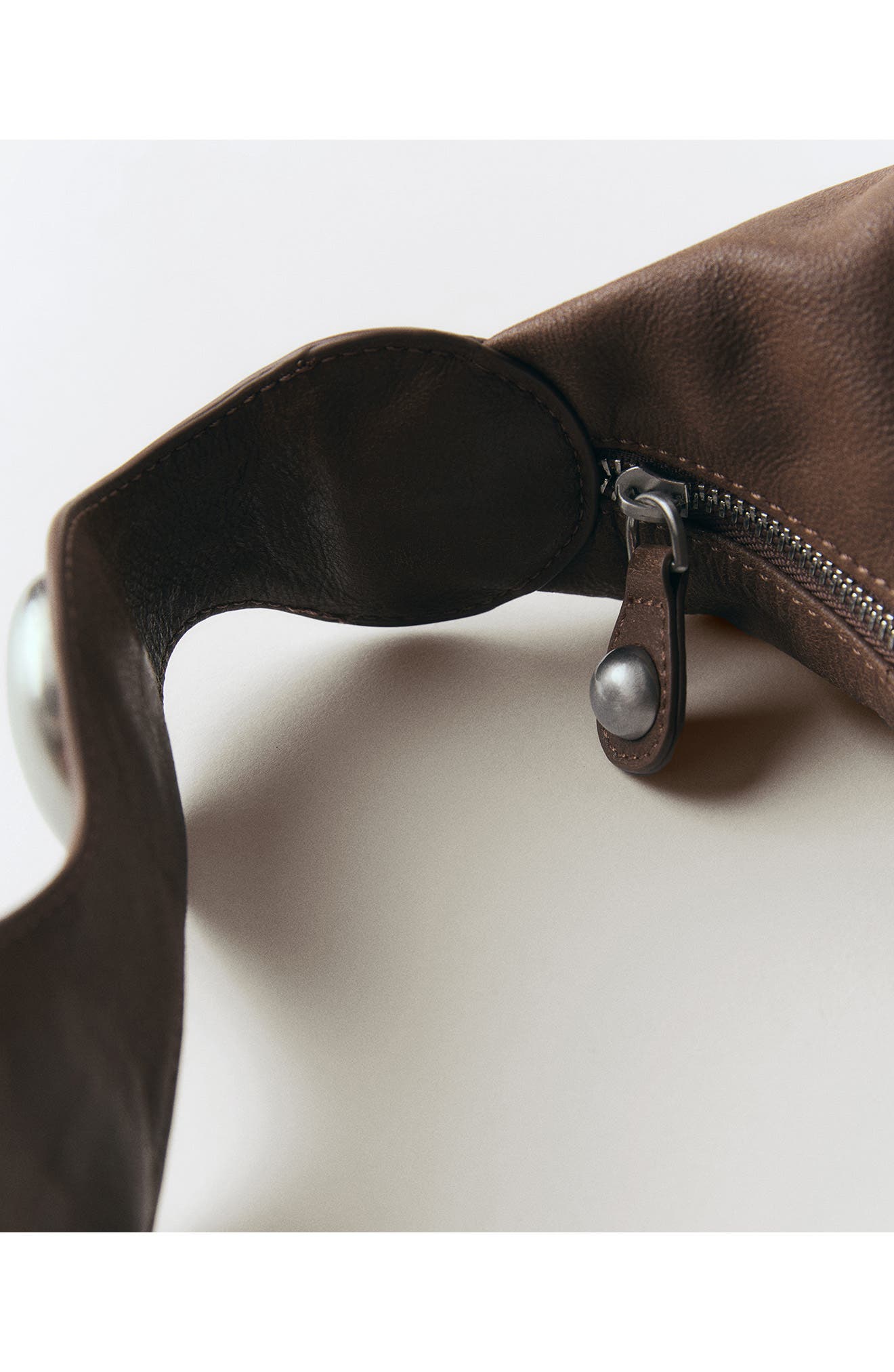 MANGO Studded Leather Hobo Bag, Alternate, color, 