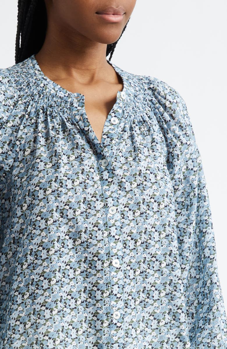 Veronica Beard Madge Floral Cotton Blend Button-Up Shirt, Alternate, color, Lake Mist Multi