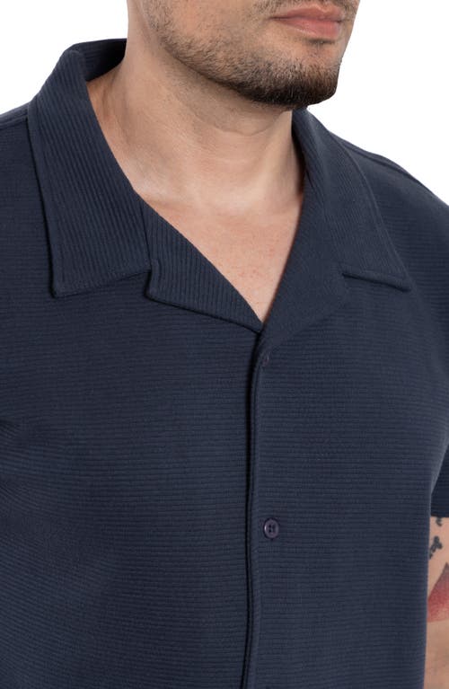 Shop Spring + Mercer Classic Fit Textured Knit Camp Shirt In Dusty Ink Blue