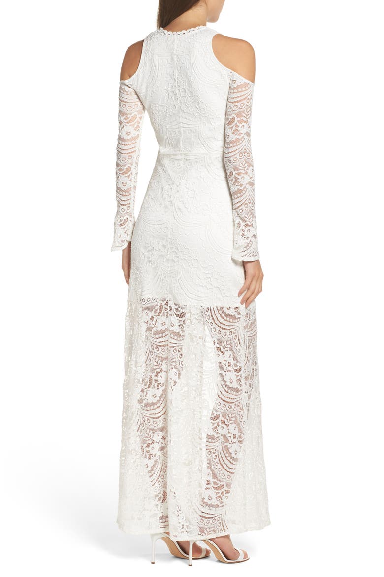 Lace-Up Cold Shoulder Gown, Alternate, color, WHITE