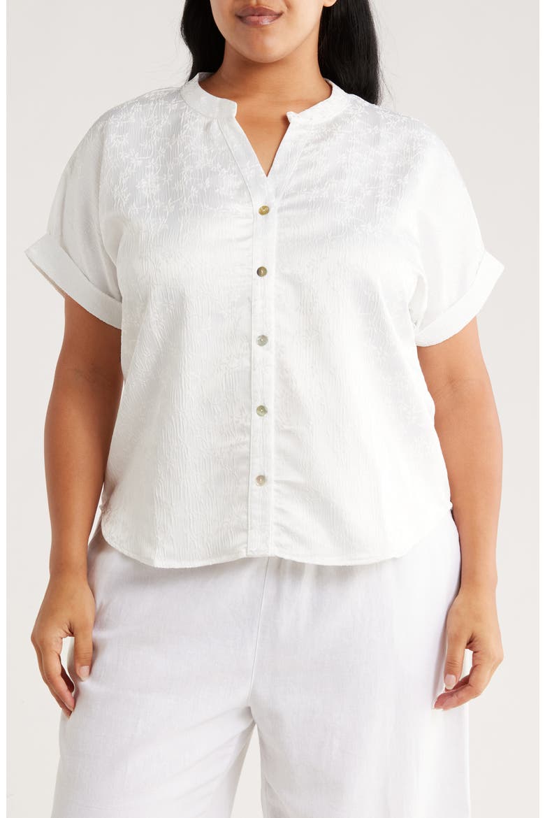 Jacquard Short Sleeve Button-Up Shirt, Main, color, WHITE