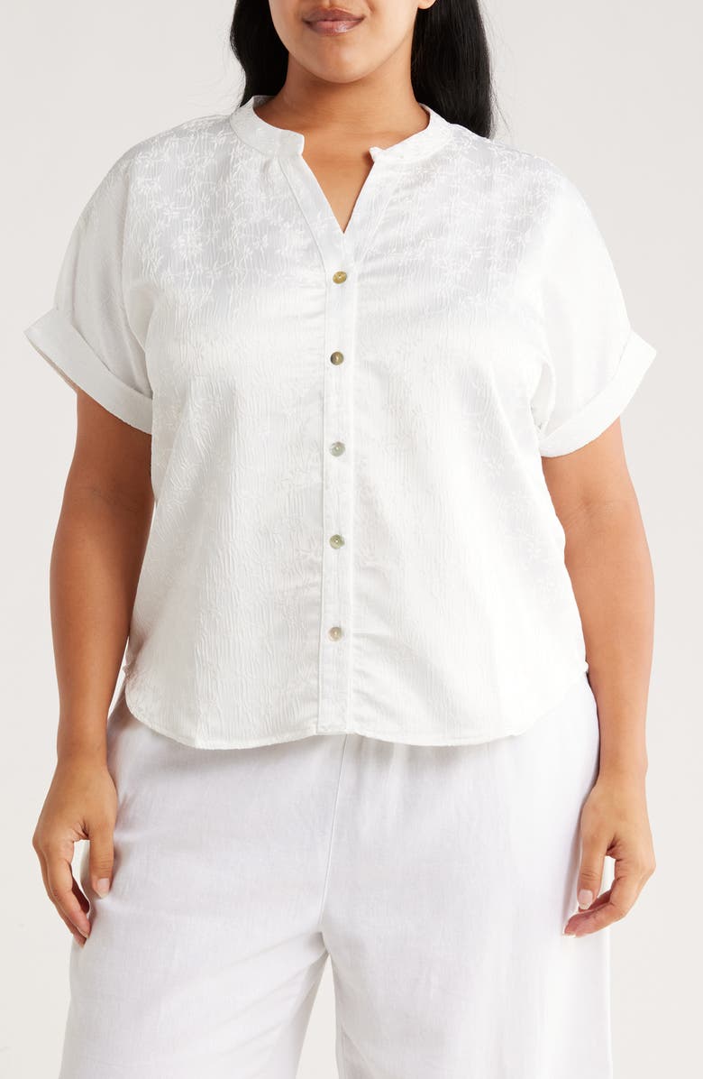 Forgotten Grace Jacquard Short Sleeve Button-Up Shirt, Main, color, White