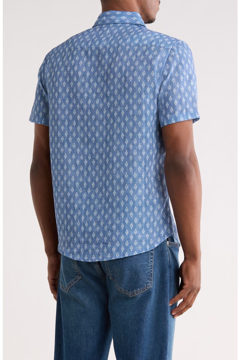 Geometric Print Short Sleeve Button-Up Shirt, Alternate, color, VINTAGE INDIGO