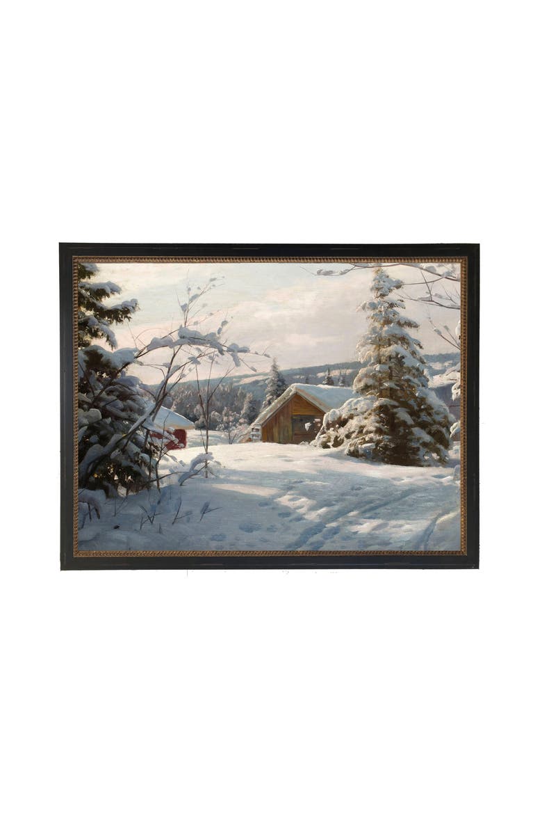 Vintage Oil Reproduction of a Snowy Cabin in the Woods, Main, color, White