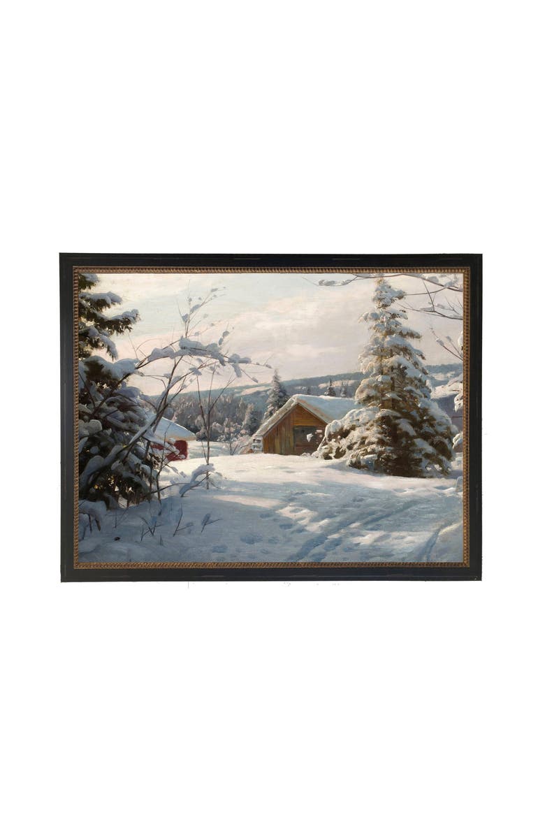 Antique Curiosities Vintage Oil Reproduction of a Snowy Cabin in the Woods, Main, color, White