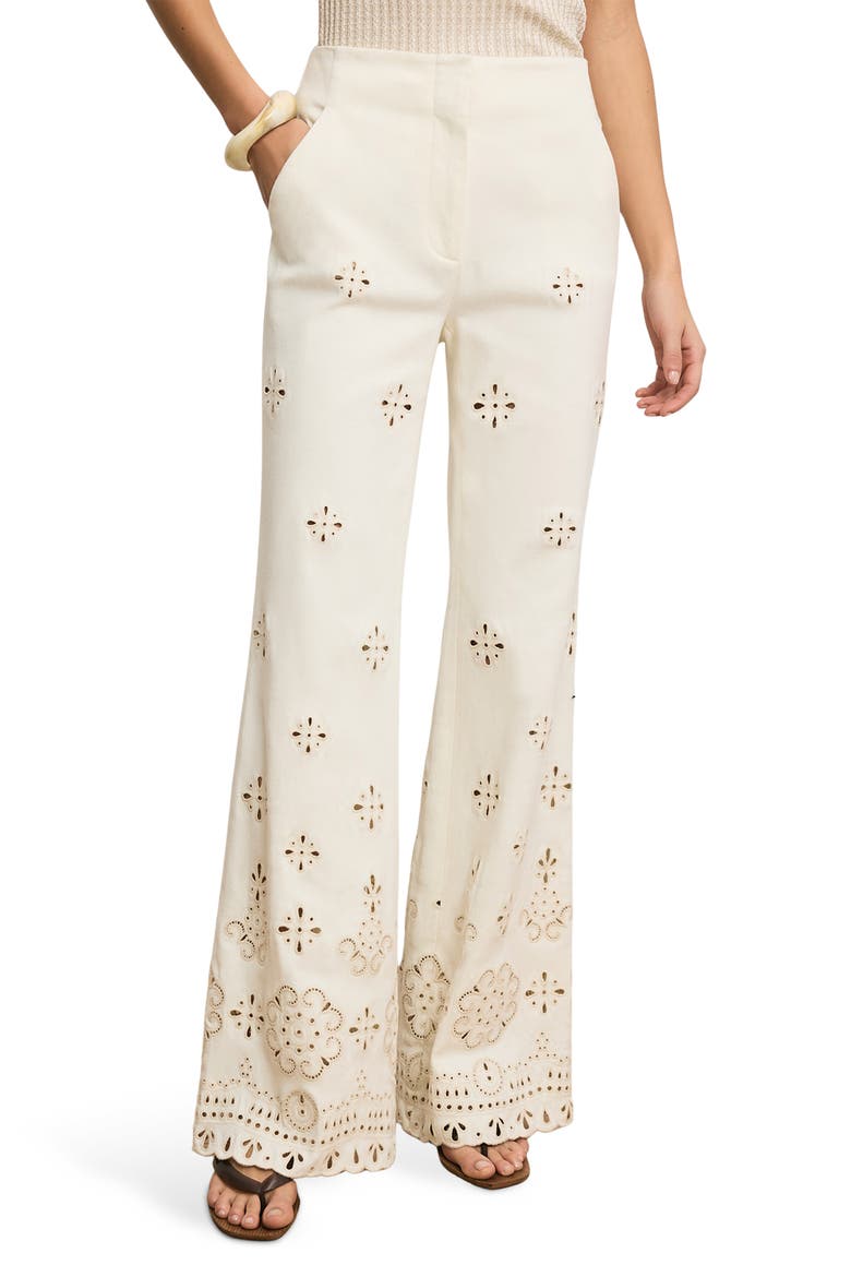 Veronica Beard Komi Embroidered Wide Leg Denim Pants (Women