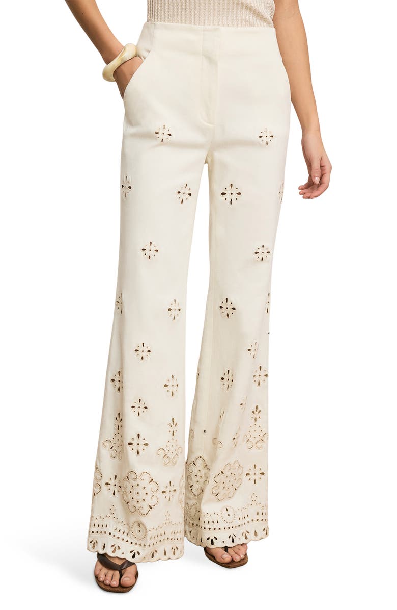 Veronica Beard Komi Embroidered Wide Leg Denim Pants, Main, color, Dove