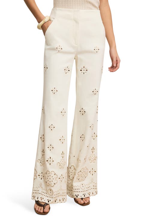 Komi Embroidered Wide Leg Denim Pants
