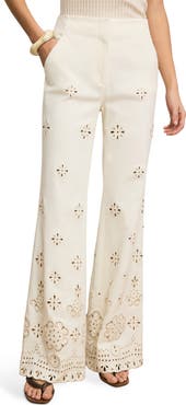 Veronica Beard Komi Embroidered Wide Leg Denim Pants