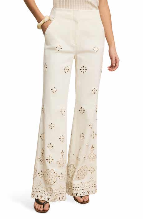 Komi Embroidered Wide Leg Denim Pants