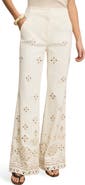 Veronica Beard Komi Embroidered Wide Leg Denim Pants