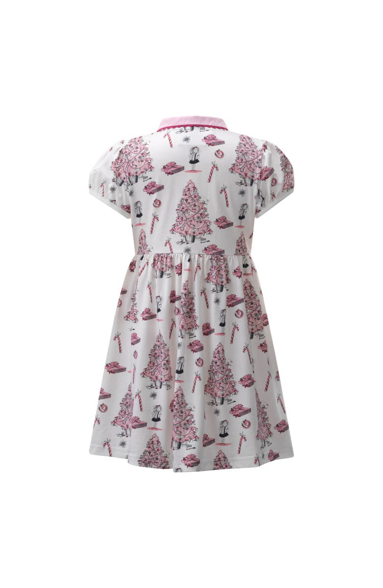 Rachel Riley Eloise Christmas Tree Button-Front Dress, Alternate, color, Pink