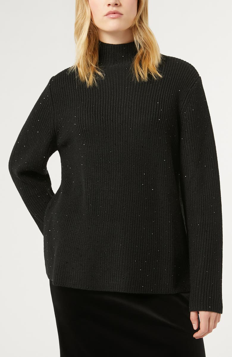 Marina Rinaldi Kastel Rhinestone Detail Virgin Wool Blend Turtleneck Sweater, Main, color, 