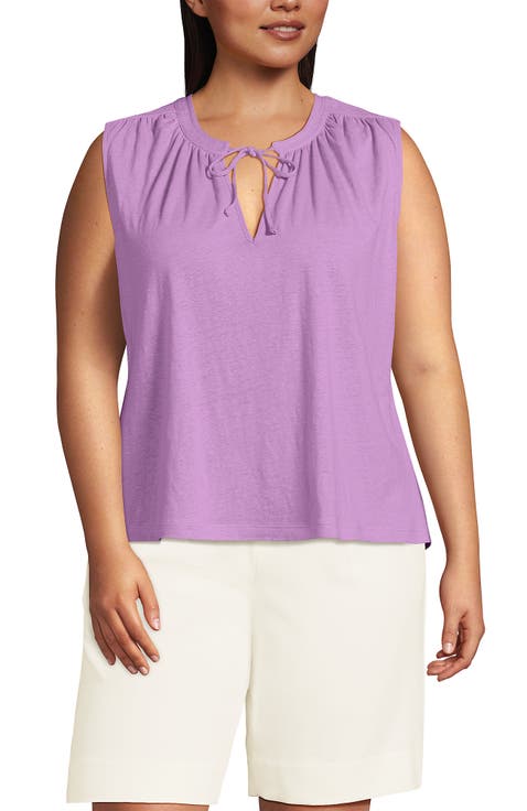Plus Size Linen Blend Notch Neck Swing Tank Top