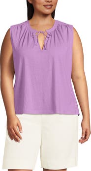 Lands' End Plus Size Linen Blend Notch Neck Swing Tank Top