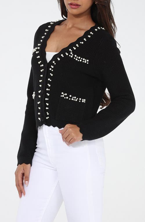 Rain And Rose Beaded Scallop Trim Cardigan In Black
