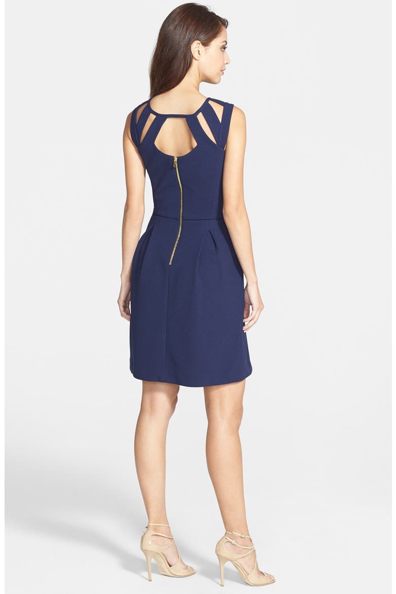 Cutout Fit & Flare Dress, Alternate, color, NAVY