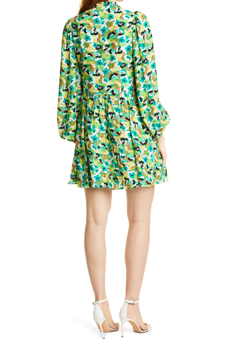 Ilva Tie Neck Long Sleeve Cotton Minidress, Alternate, color, BRIGHT GREEN