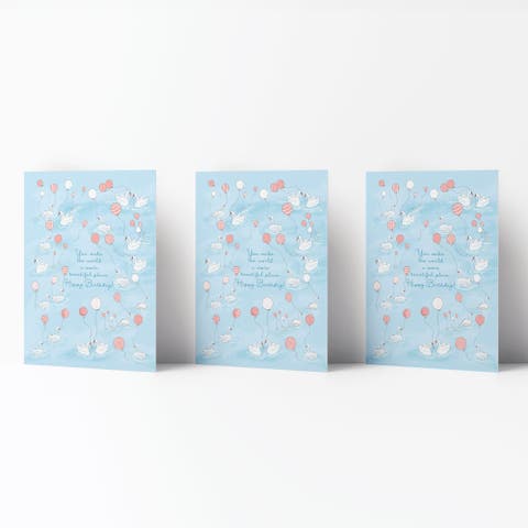 Birthday Greeting Card Pack (3ct) "Swans and Balloons"