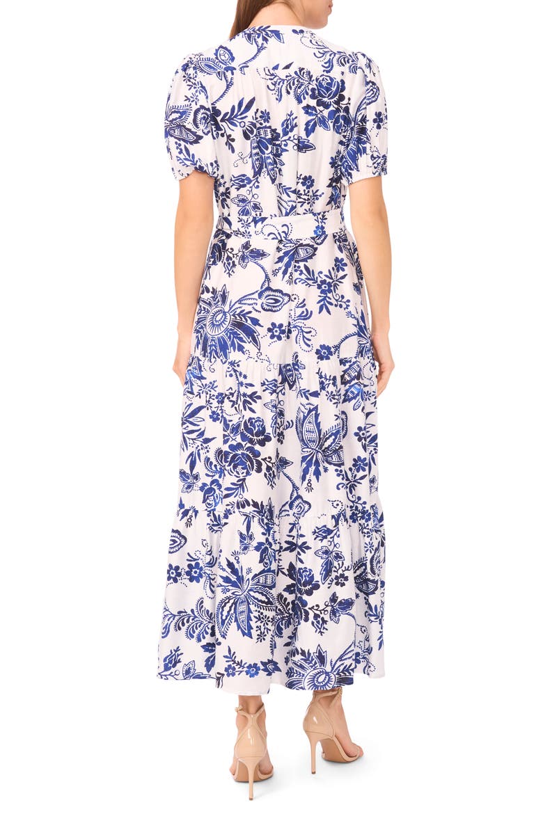 Paisley Puff Sleeve Tiered Maxi Shirtdress, Alternate, color, CLASSIC NAVY