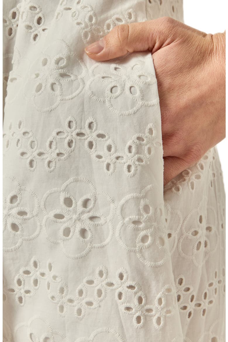 Eyelet Cinched Waist Midi Shirtdress, Alternate, color, WHITE