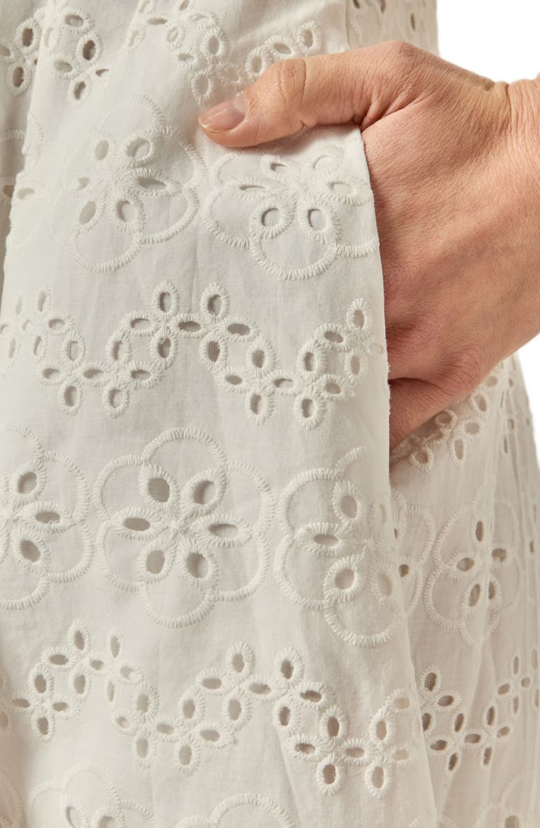English Factory Eyelet Cinched Waist Midi Shirtdress, Alternate, color, White