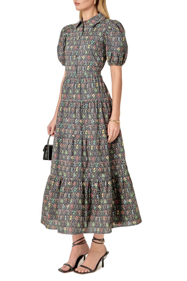 Floral Tiered Cotton Shirtdress, Alternate, color, NAVY FLORAL