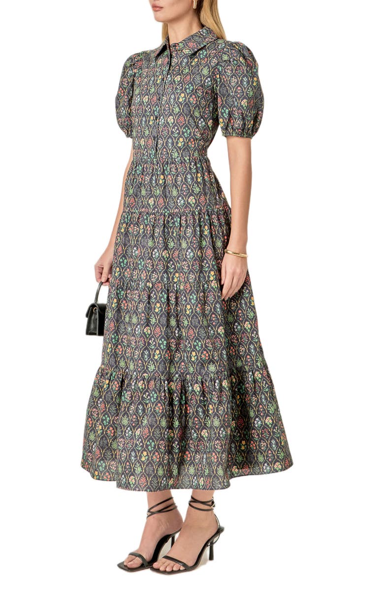 English Factory Floral Tiered Cotton Shirtdress, Alternate, color, Navy Floral