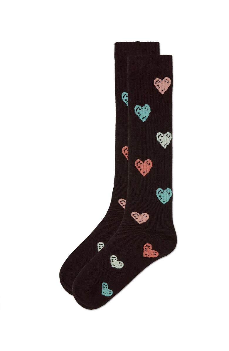 MeMoi Ribbed Multi Graffiti Hearts Knee Sock, Alternate, color, 