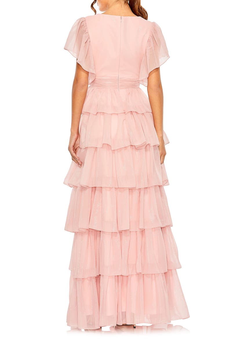Women's Flutter Sleeve Tiered Ruffle Chiffon Gown, Alternate, color, PETAL PINK