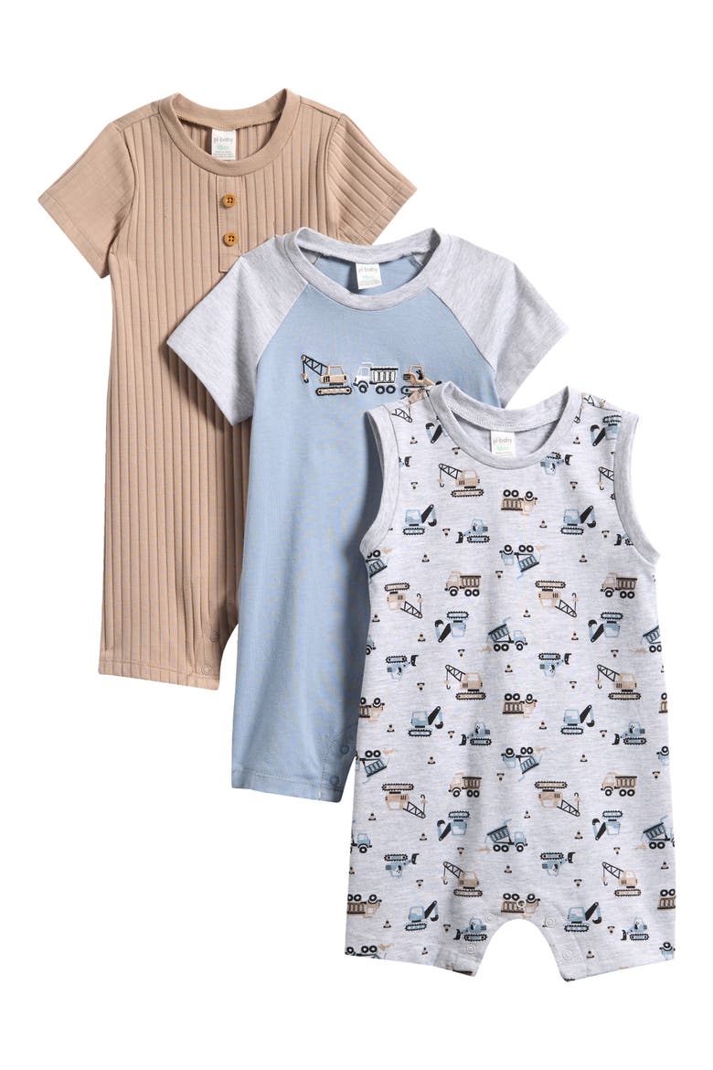 3-Pack Assorted Knit Rompers, Main, color, CONSTRUCTION