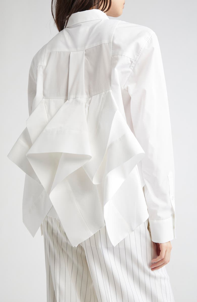 Sacai Ruffle Poplin Button-Up Shirt, Alternate, color,