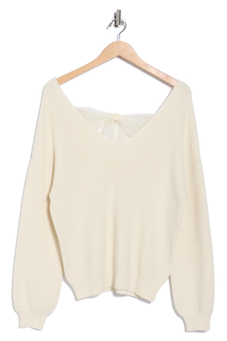 Bow V-Neck Sweater, Alternate, color, CREAM