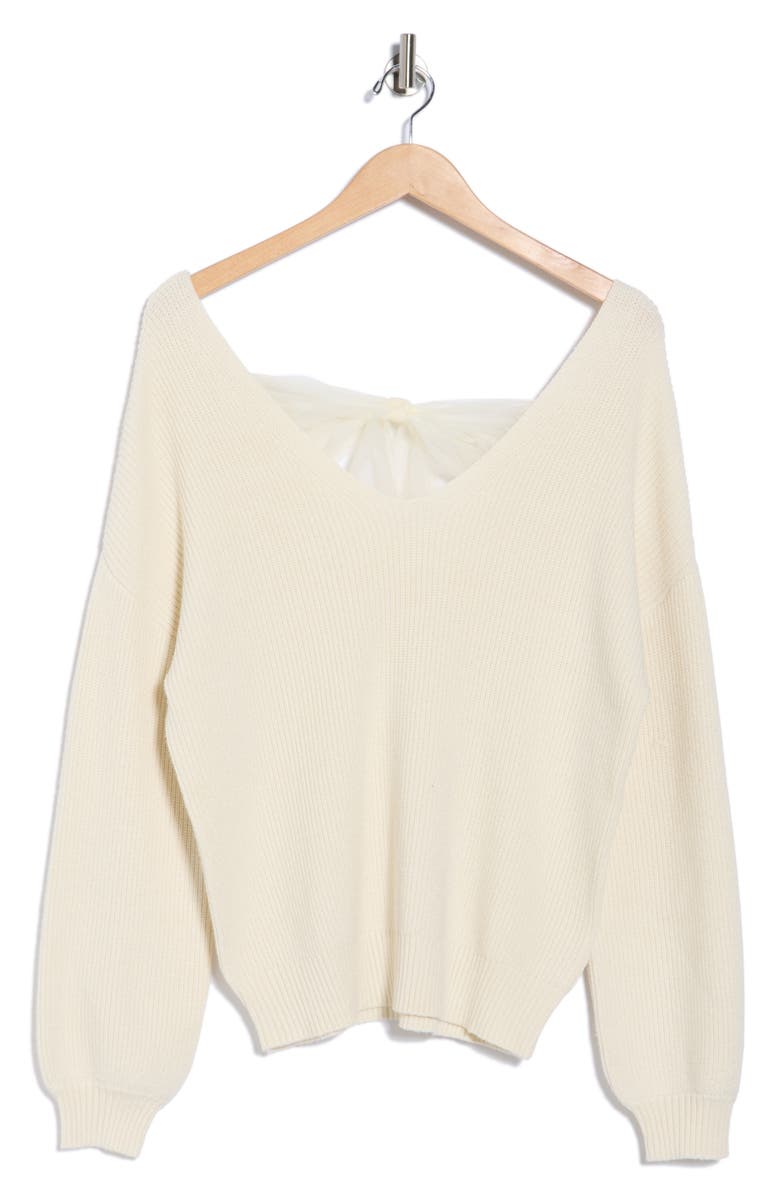 Blu Pepper Bow V-Neck Sweater, Alternate, color, Cream