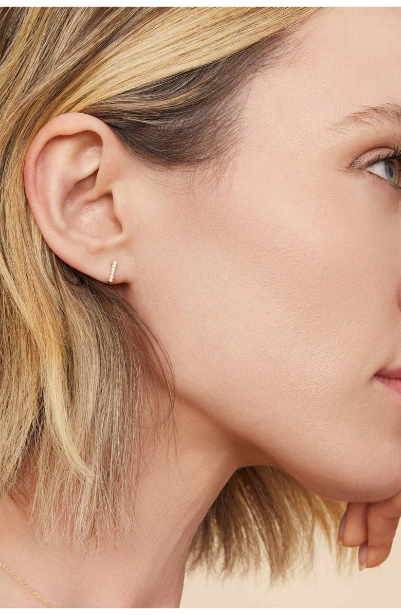 Oradina 14K Yellow Gold Brooklyn Bar Diamond Studs, Alternate, color, Yellow Gold