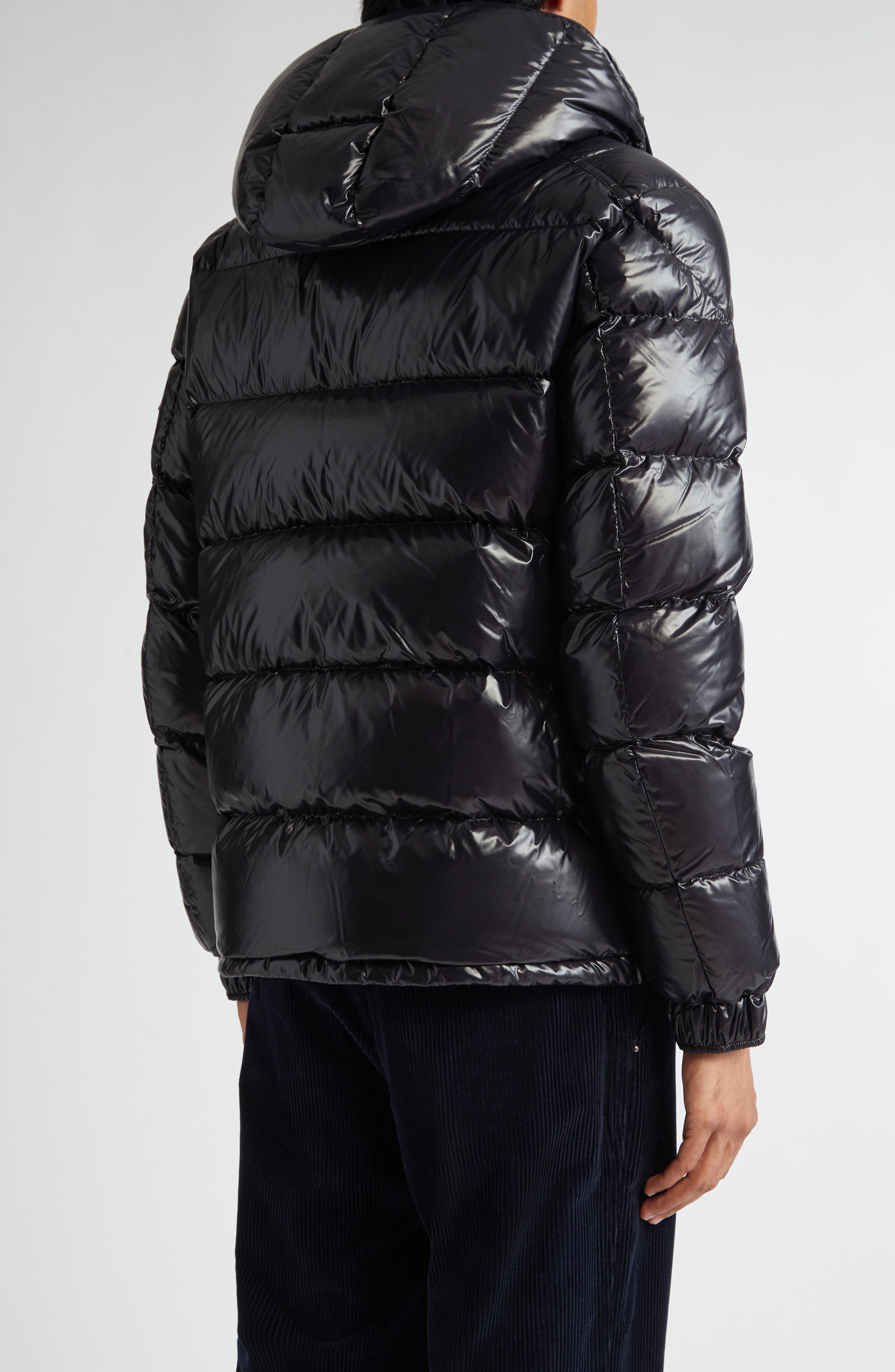 Moncler MAYA nylon patch hood long sleeve down jacket black RN116347 2
