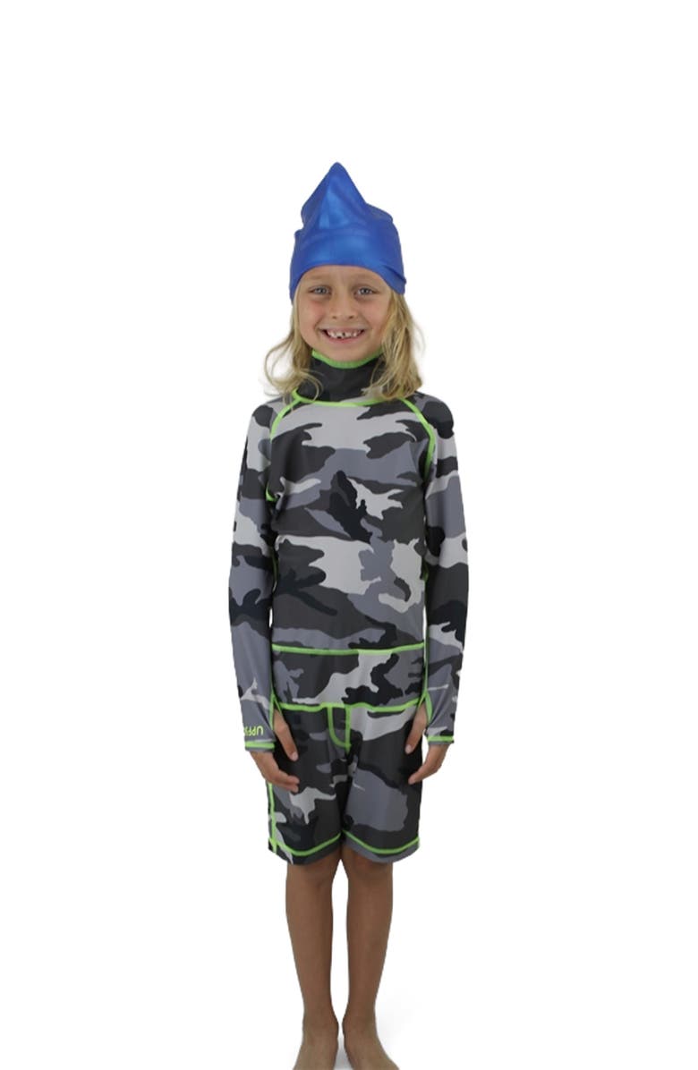 TUTUBLUE Boys' One-Piece Swimsuit - UPF 50+, Alternate, color, Light Gray Camo