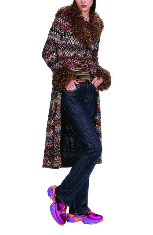 Anna Sui Bargello Faux Fur Trim Coat In Multi