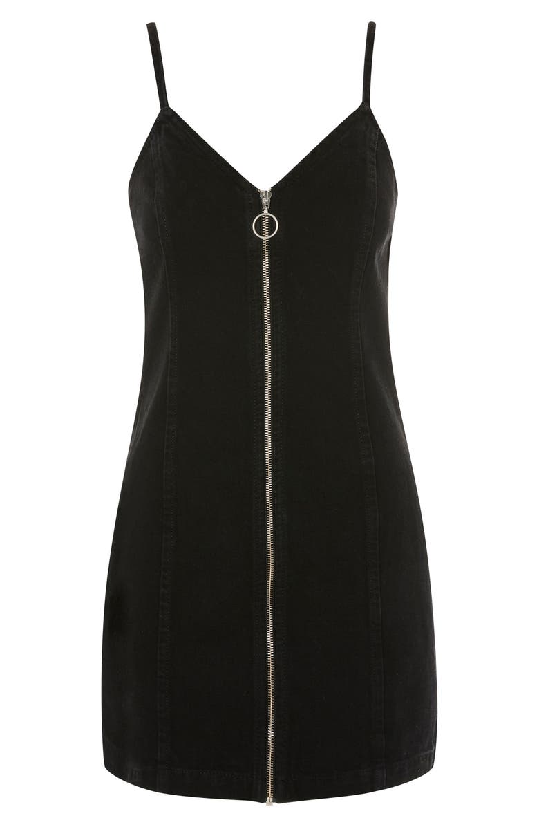 Topshop Zip Through Denim Body-Con Dress, Alternate, color, 