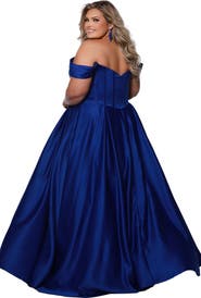 Sydney's Closet Sweetheart Neckline Off the Shoulder Plus Size A-line Gown
