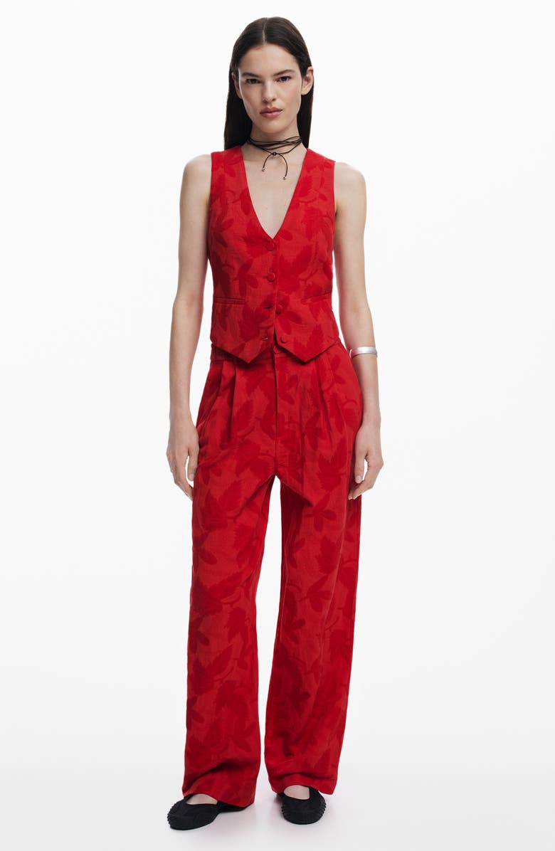 Desigual Floral Print Wide Leg Pants, Alternate, color, Bright Red