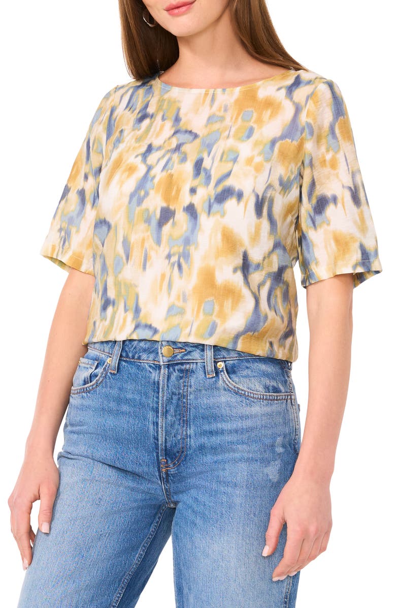 Vince Camuto Lawn Abstract Print Boxy Top, Main, color,