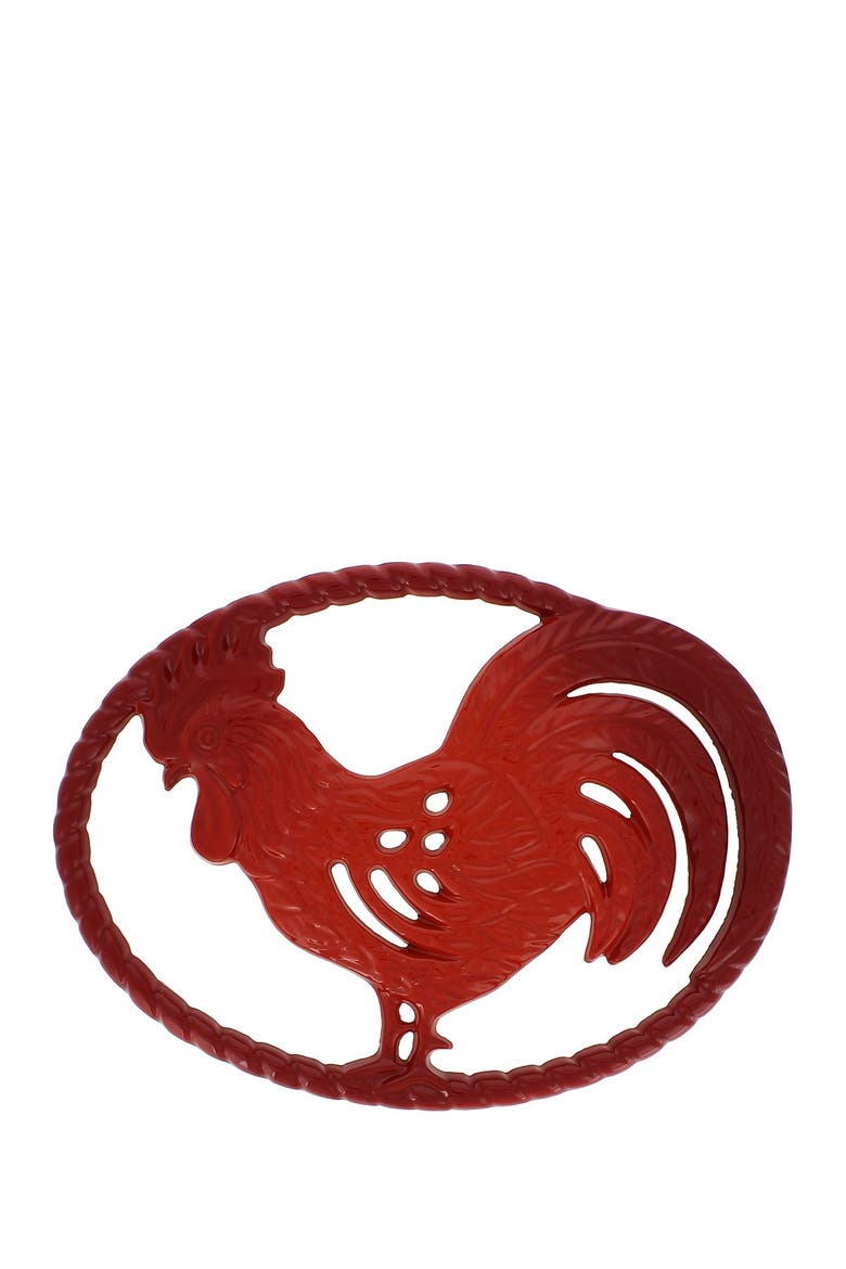Flame Red Cast Iron Rooster Trivet, Main, color, FLAME RED