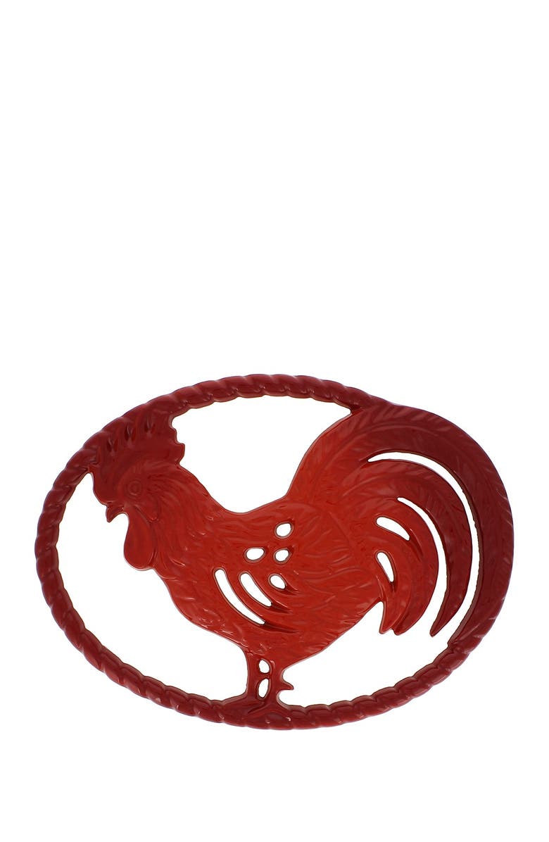 FRENCH HOME Flame Red Cast Iron Rooster Trivet, Main, color, Flame Red