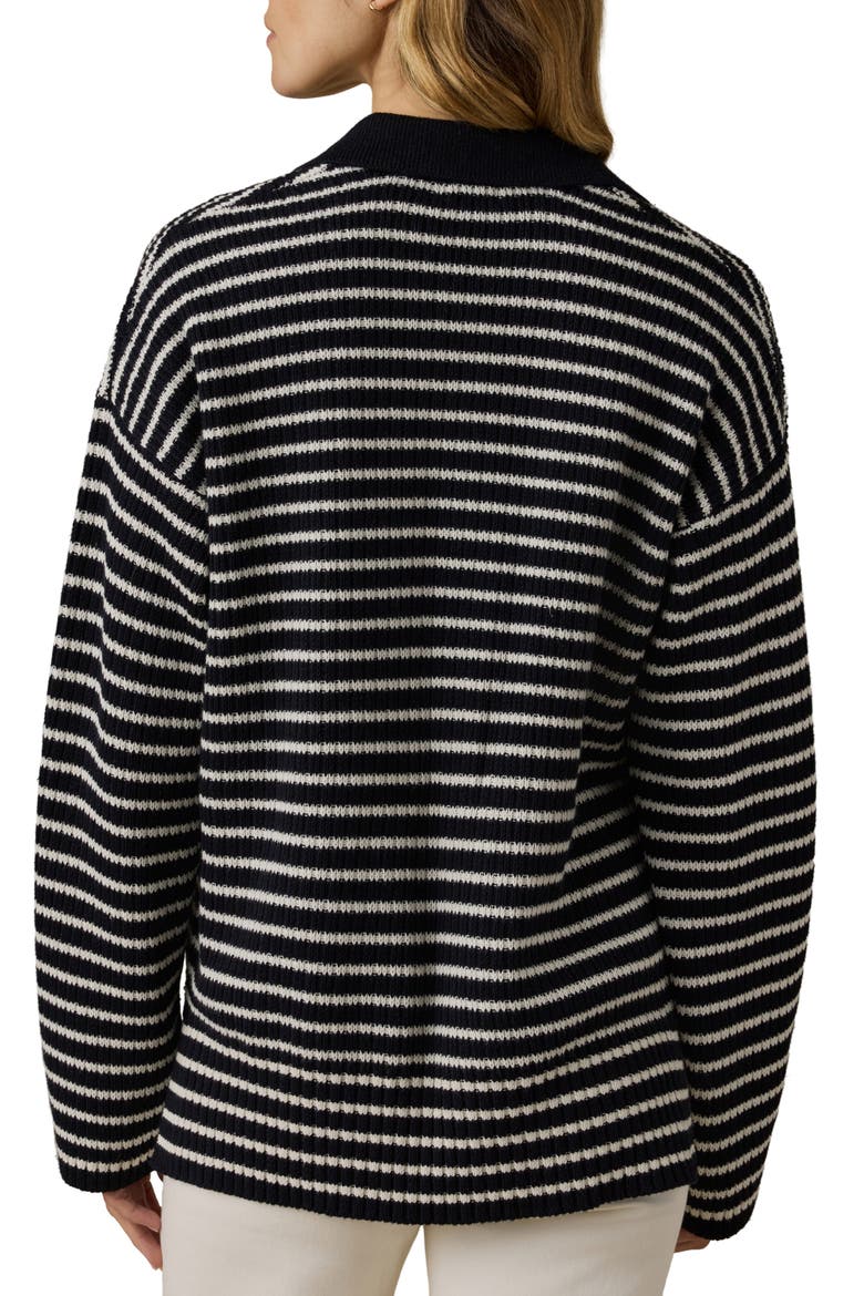 Miramar Linen & Organic Cotton Polo Sweater, Alternate, color, BLACK REEF STRIPE