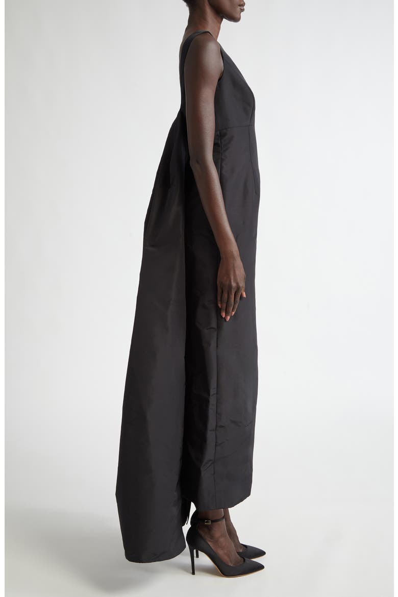 Watteau Silk Satin Gown, Alternate, color, BLACK